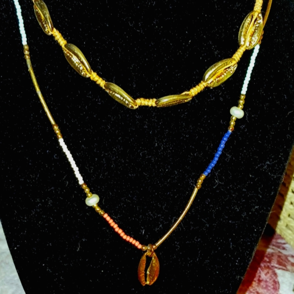 Colorful Beach Thene Conch Shell set of 2 layered necklaces.